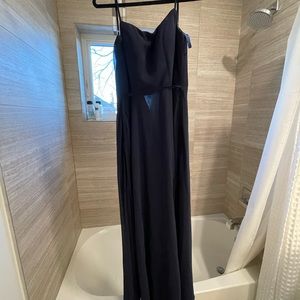 Morilee, Navy, chiffon bridesmaid dress with tie sash, style #21668 sz0,worn 1x